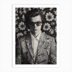 Harry Styles Kitsch Portrait B&W 3 Art Print