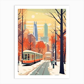 Vintage Winter Travel Illustration Frankfurt Germany 2 Art Print