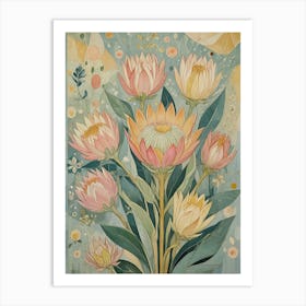 Proteas In Soft Hues Art Print