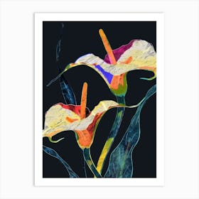 Neon Flowers On Black Calla Lily 2 Art Print