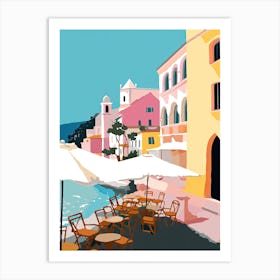 Amalfi, Italy, Flat Pastels Tones Illustration 1 Art Print