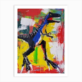 Abstract Paint Splash Primary Colour Dinosaur 4 Art Print