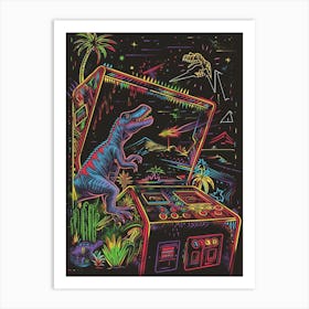 Neon Abstract Dinosaur Video Game Scene Art Print