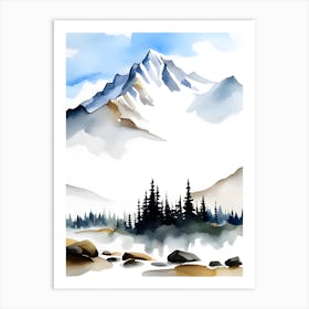 Watercolor Of Mountains Art Print