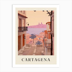 Cartagena Spain 5 Vintage Pink Travel Illustration Poster Art Print