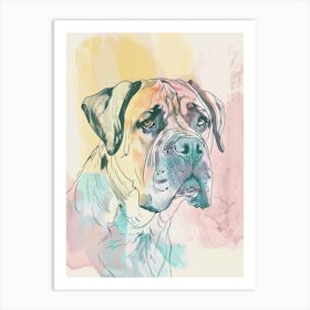 Mastiff Dog Pastel Line Painting 2 Art Print
