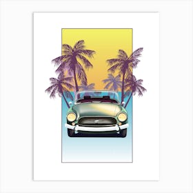 Vintage Sports Car With Palm Trees Art Print