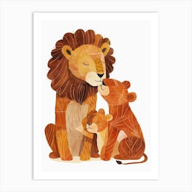 African Lion Family Bonding Clipart 3 Art Print