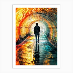 Man Walking Through A Tunnel Art Print