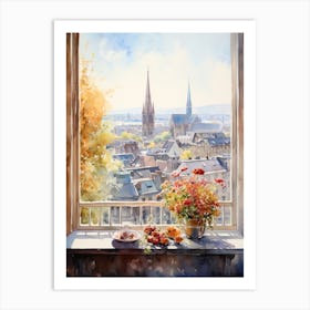 Window View Of Zurich Switzerland In Autumn Fall, Watercolour 2 Art Print