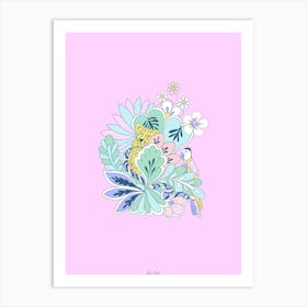 Tropical Jungle Leopard, Bird and Snake Lilac Art Print