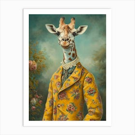 Giraffe In A Floral Suit Portrait Art Print