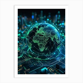 A Complex Network Of Intertwining Glowing Fibers Representing Global Telecom Connections And Financi (7) Art Print