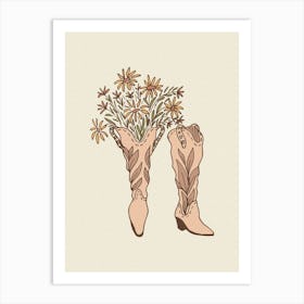 Cowgirl Boots With Flowers Art Print