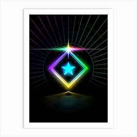 Neon Geometric Glyph in Candy Blue and Pink with Rainbow Sparkle on Black n.0194 Art Print