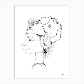 Black and White Pixie with Toadstools Art Print