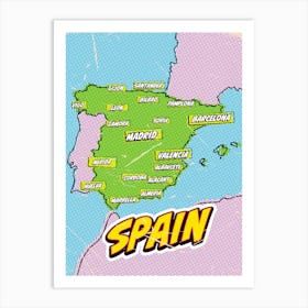 Spain Map In Pop Art Style Art Print