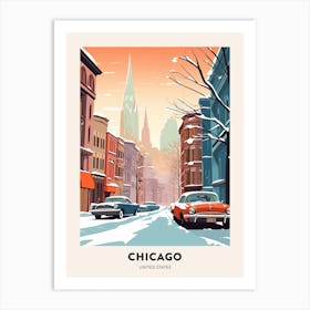 Vintage Winter Travel Poster Chicago Usa 2 Art Print