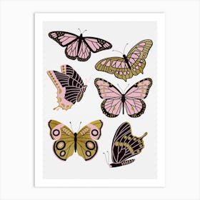 Texas Butterflies   Blush And Gold Art Print