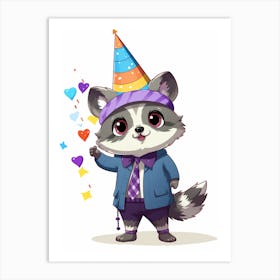 Cute Kawaii Cartoon Raccoon 15 Art Print