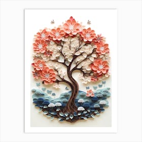 Yggdrasil Acacia Tree Floral Papercut Art Print