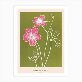 Pink & Green Love In A Mist 6 Flower Poster Art Print