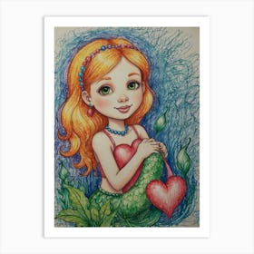 Mermaid With Heart 1 Art Print