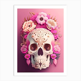 Skull With Mandala 5 Patterns Pink Vintage Floral Art Print