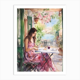 At A Cafe In Antalya Turkey Watercolour Art Print