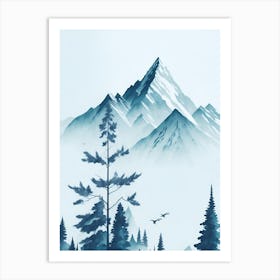 Mountain And Forest In Minimalist Watercolor Vertical Composition 349 Art Print