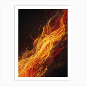 Fire On Black Background Art Print