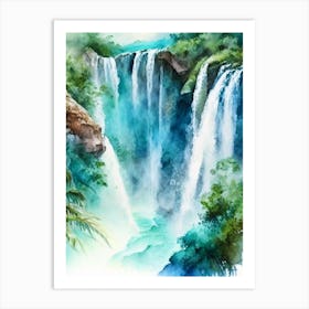 Cataratas De Agua Azul, Mexico Water Colour  (1) Art Print