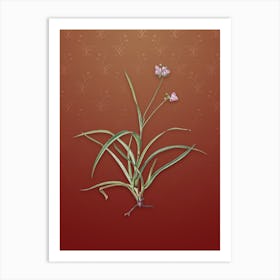 Vintage Spiderwort Botanical on Falu Red Pattern Art Print