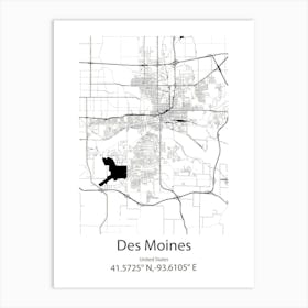 Des Moines,United States Minimalist Map Art Print