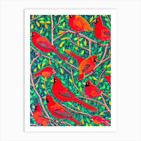 Northern Cardinal 2 Yayoi Kusama Style Illustration Bird Art Print