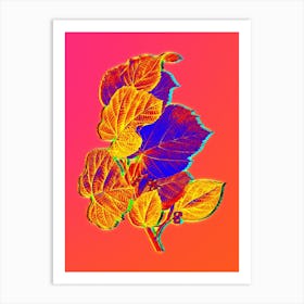 Neon Linden Tree Branch Botanical in Hot Pink and Electric Blue n.0504 Art Print