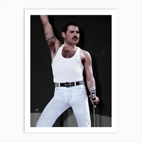 Freddie Mercury Of Queen Performs On Stage At Live Aid At Wembley Stadium On 13th July 1985 In London Art Print