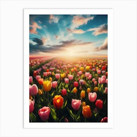 Tulip Field At Sunset 1 Art Print