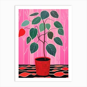 Pink And Red Plant Illustration Rubber Plant Ruby Ficus 1 Art Print