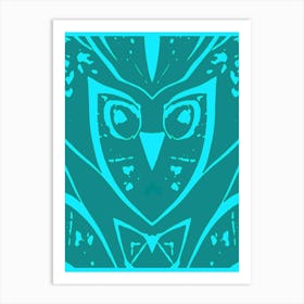 Abstract Owl Blue Green 1 Art Print