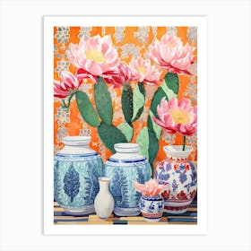 Cactus Painting Maximalist Still Life Echinocereus Cactus 2 Art Print