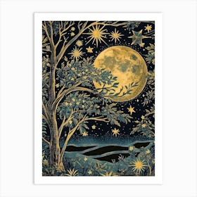 William Morris Full Moon And Stars William Morris Exhibition Print Night Botanical Poster Vintage Full Art Print