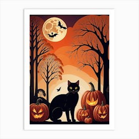 Halloween Black Cat Art Print