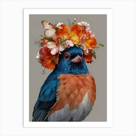 Bird With A Flower Crown European Robin 8 Art Print