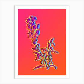 Neon Red Dragon Flowers Botanical in Hot Pink and Electric Blue n.0552 Art Print