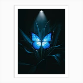 Blue Butterfly In The Dark Art Print