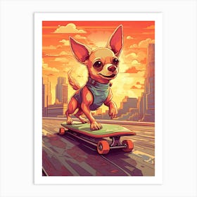 Chihuahua Dog Skateboarding Illustration 1 Art Print