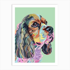 Pastel English Toy Spaniel Dog Pastel Line Illustration  3 Art Print