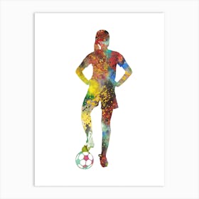 Female Soccer Player Watercolor Football Art Print