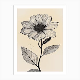 Line Art Sunflower Flowers Illustration Neutral 13 Art Print